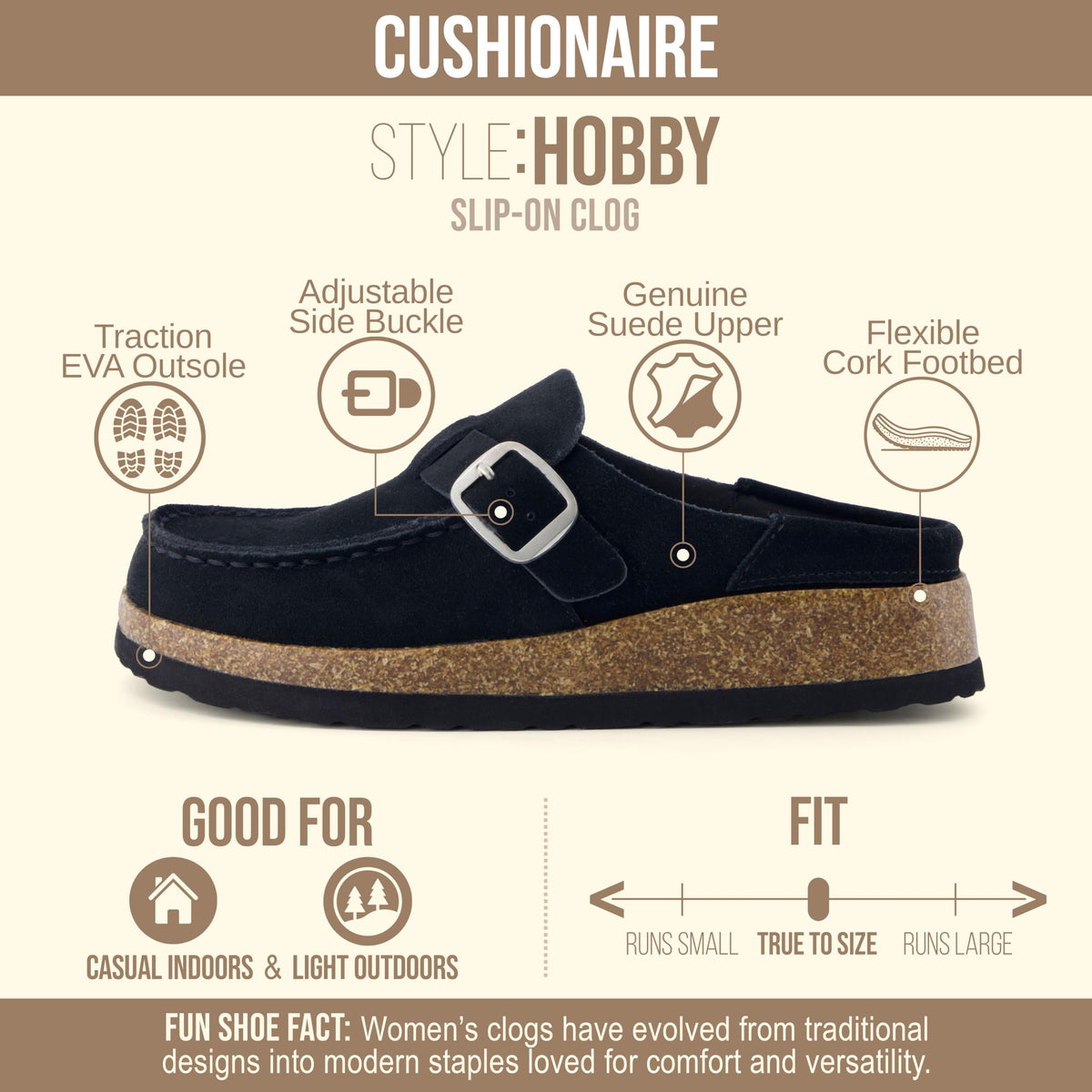 Hobby 100% Genuine Leather Slip On Clogs for Women, Black Genuine Leather 7W