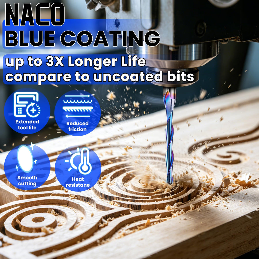 HQMaster 1/8" Shank CNC Router Bits 2 Flute Upcut CNC Bit End Mill 10pcs