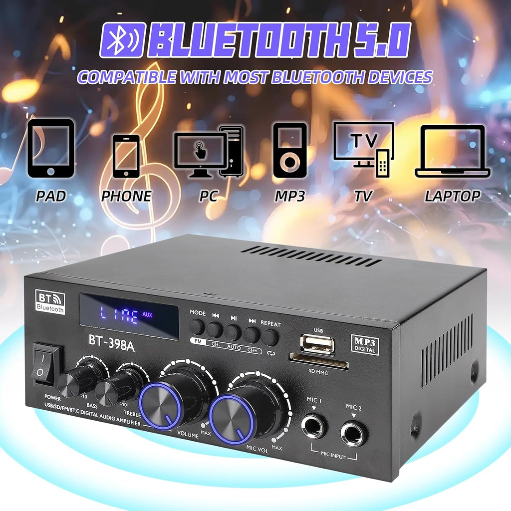 BT-398A Bluetooth 5.0 Stereo Receivers,2 Channel 450W Home Amplifier