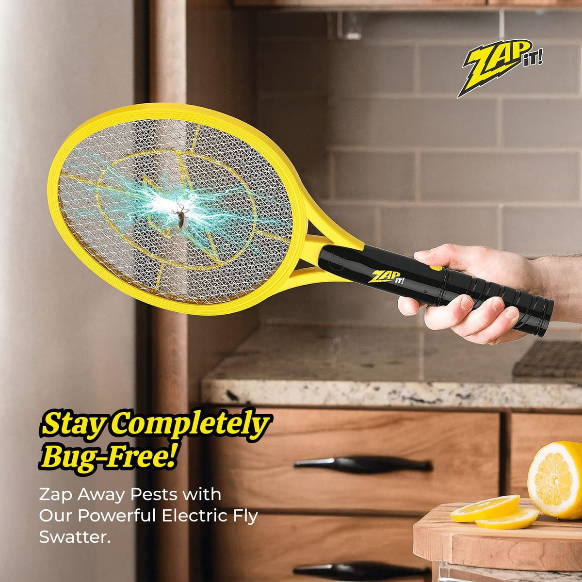 Battery Powered Fly Swatter Racket - 3,500-Volt Mosquito Zapper with 2 AA Batteries Included and LED Light -Medium