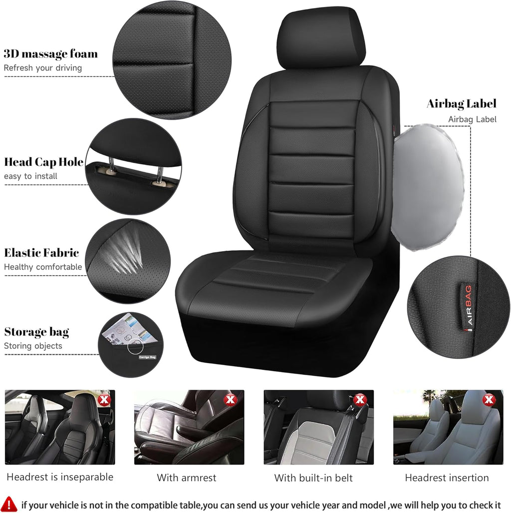 Faux Leather Car Seat Covers Front Seats Only, 3D Foam Support Car Seat Covers, Universal fit for Trucks Vans SUVs