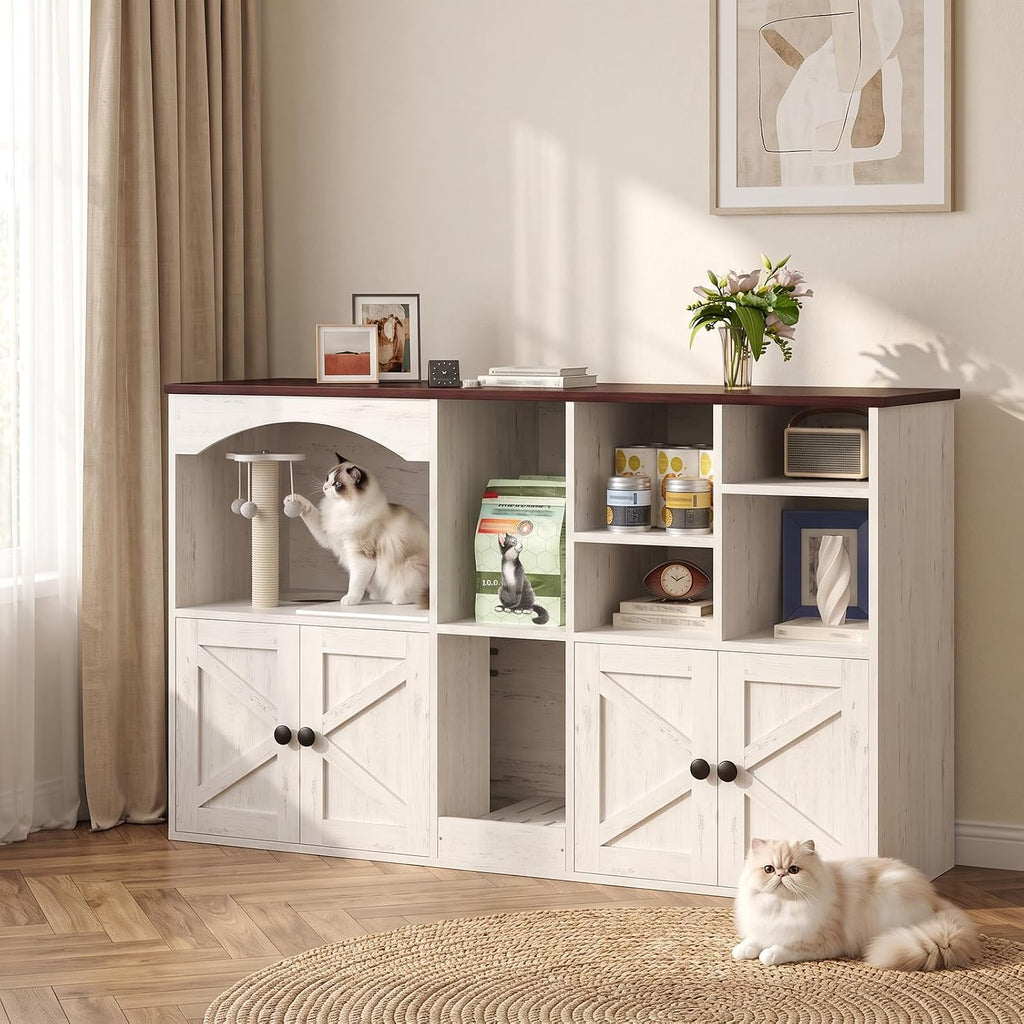 Cat Litter Box Enclosure for 2 Cats, Hidden Cat Cabinet with Storage