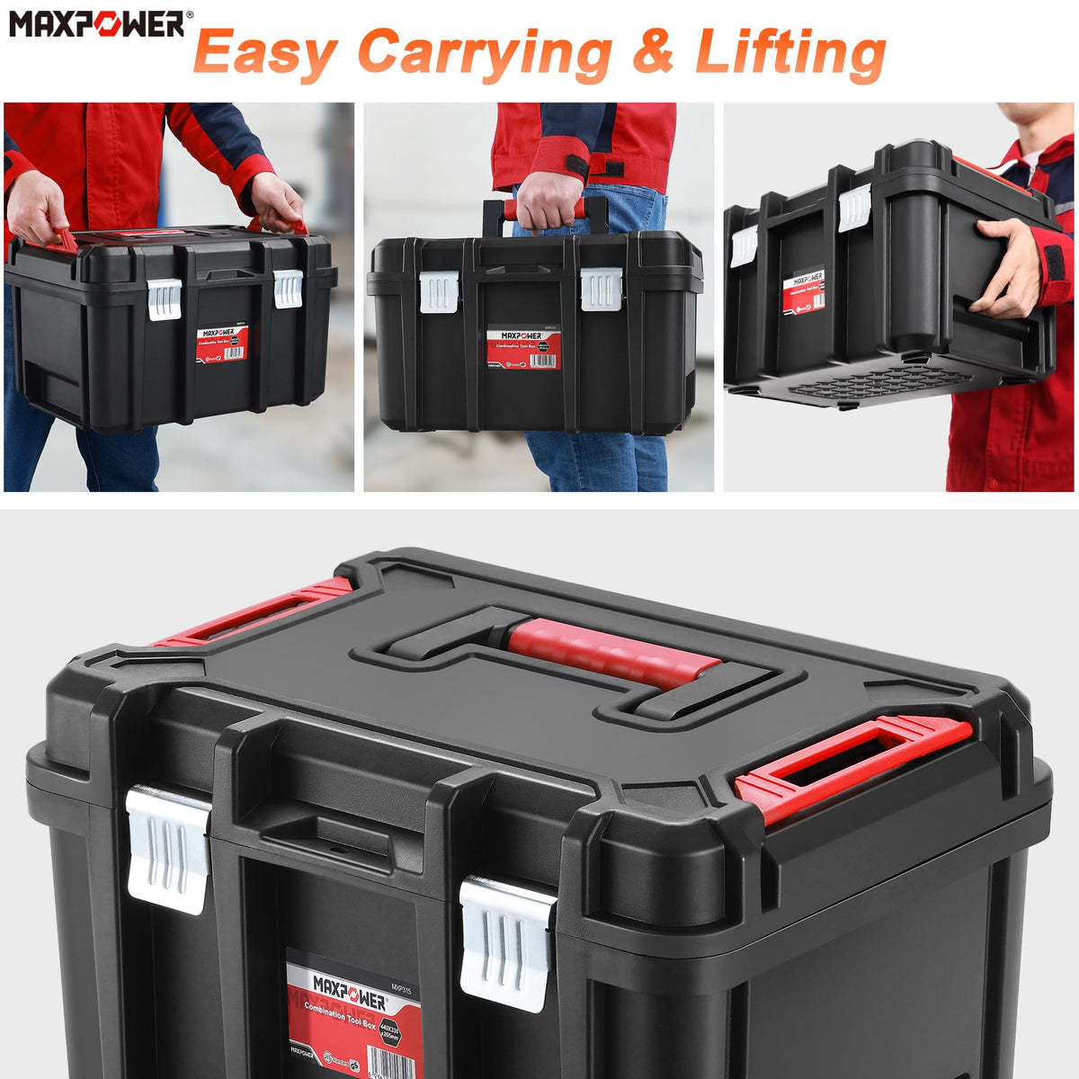 16-inch Stackable Tool Box, 10" H, Metal Latches, Removable Tray