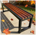 Outdoor Bench, Steel with Solid Wood Garden Park Benches 3.3ft 3.9ft 4.9ft 5.9ft Backless Patio Benches for Park