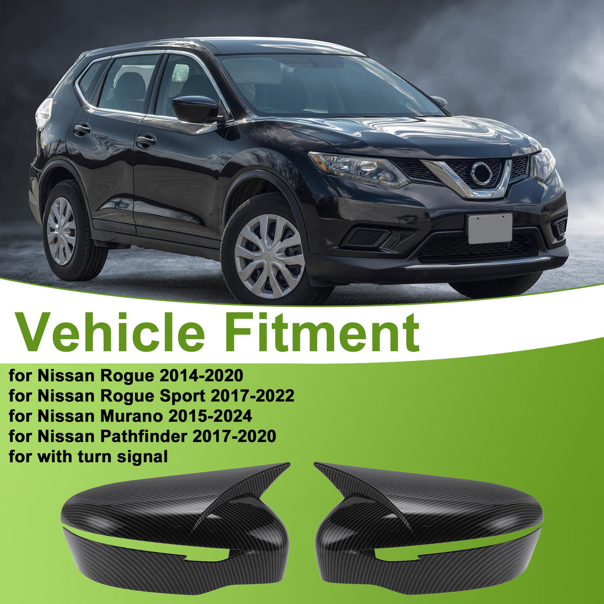 Motoforti 1 Pair ABS Mirror Cover Cap Black for Nissan Rogue 2014-2020 Ox Horn with Turn Signal Hole Side Mirror Cover