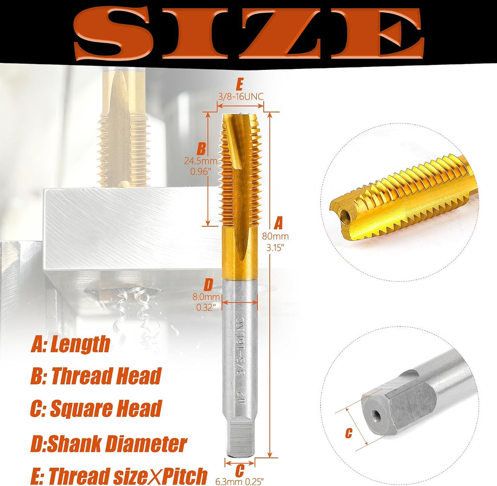 3/8"-16 UNC Spiral Point Thread Tap for Stainless Steel and Metal