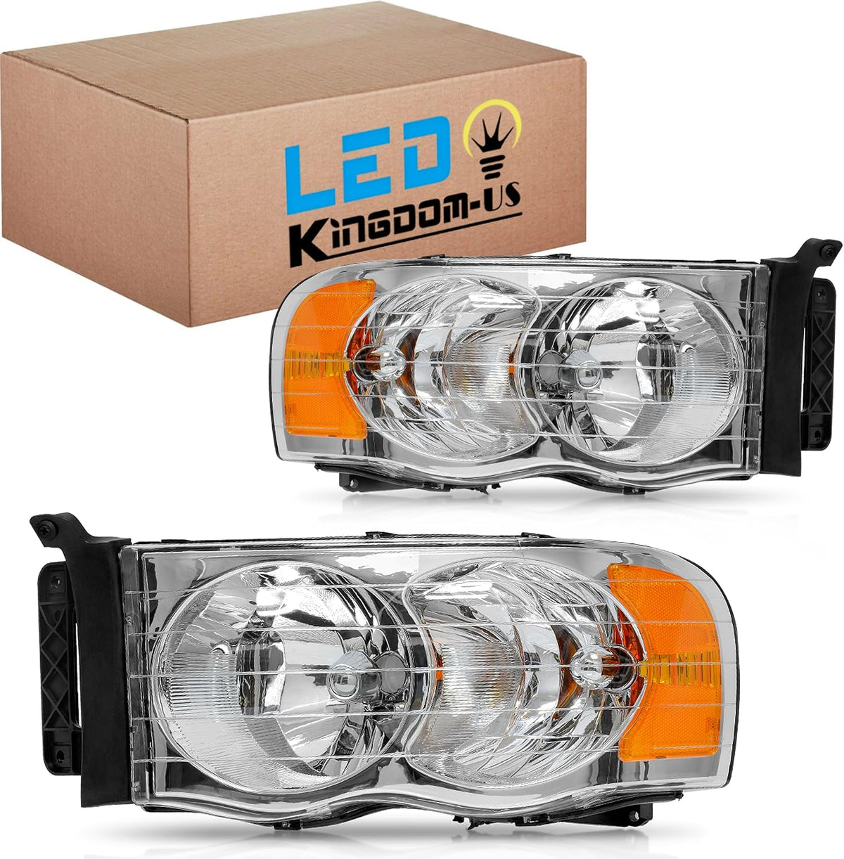 LEDKINGDOMUS Headlights Assembly Compatible with 2002-2005 Dodge Ram 1500