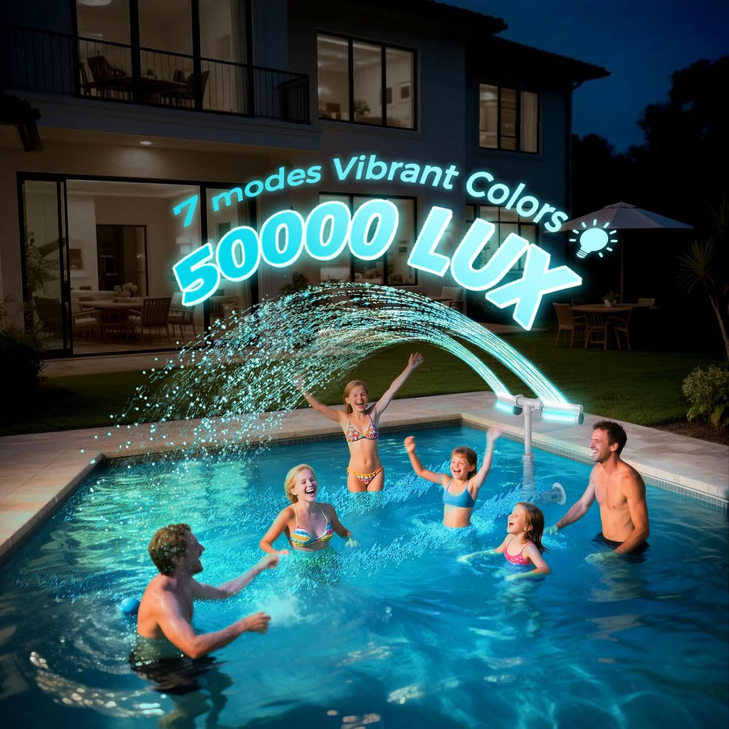 Pool Fountain 7-Color 4 Modes LED Lights for Above/Inground Pools, Dual Sprayer Sprinkler Waterfall Cool 20℉, Pool