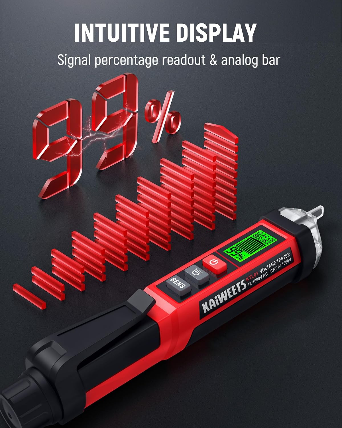 Non Contact Voltage Tester, CAT IV 1000V Dual Range AC 12V/70V-1000V Electrical Tester Pen with LCD Display, Live