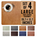 Washed Cowhide Pattern Faux Leather Big Size Placemats Set of 4, Waterproof Easy to Clean Anti-Slip PU Table Mats for