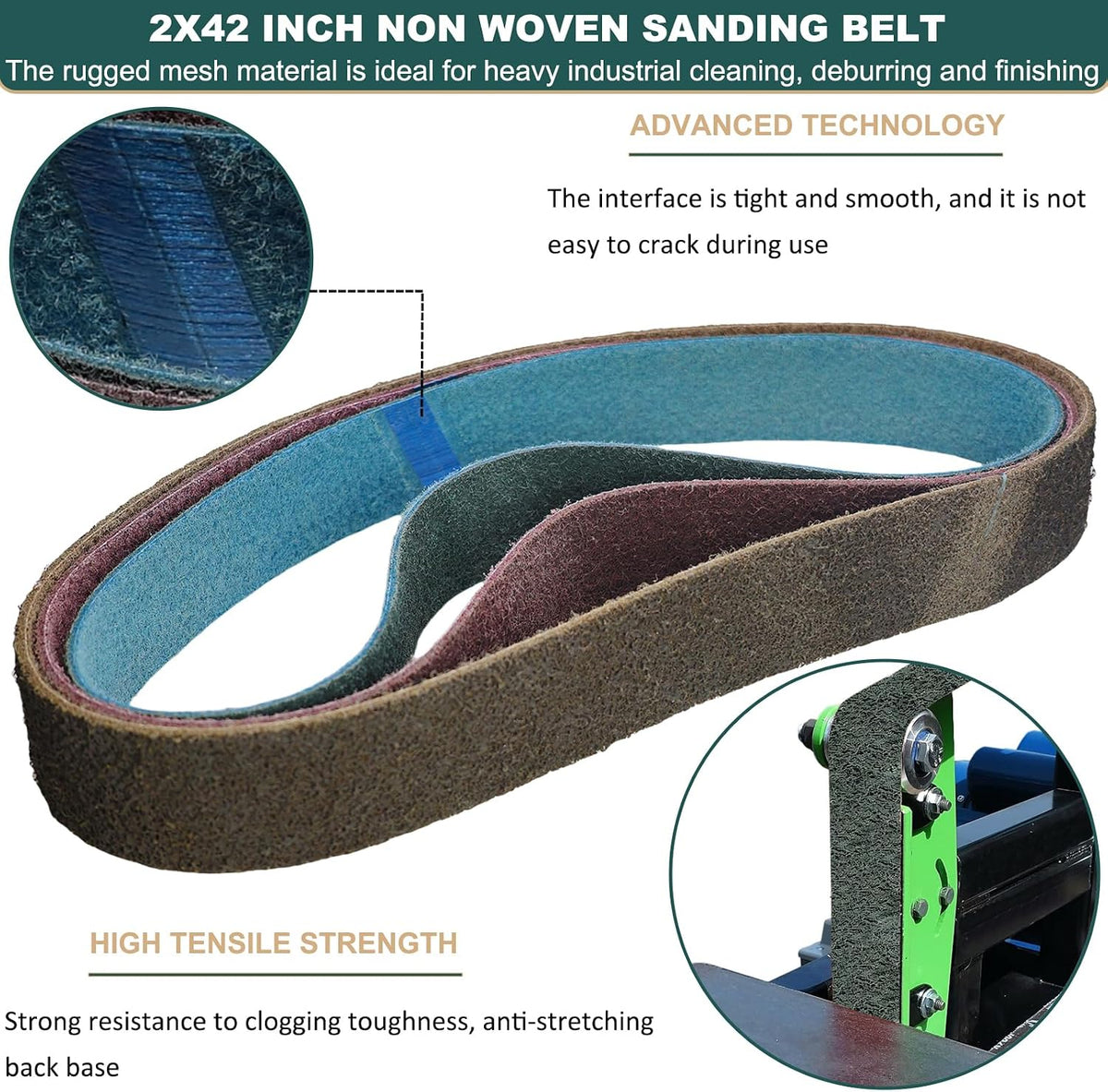 3 Pack 2 X 42 Inch Coarse, Medium, and Fine Grits Assortment Non Woven Surface Conditioning Sanding Belts for Knife Makers and Metal Fabricators Profession Sander Belt