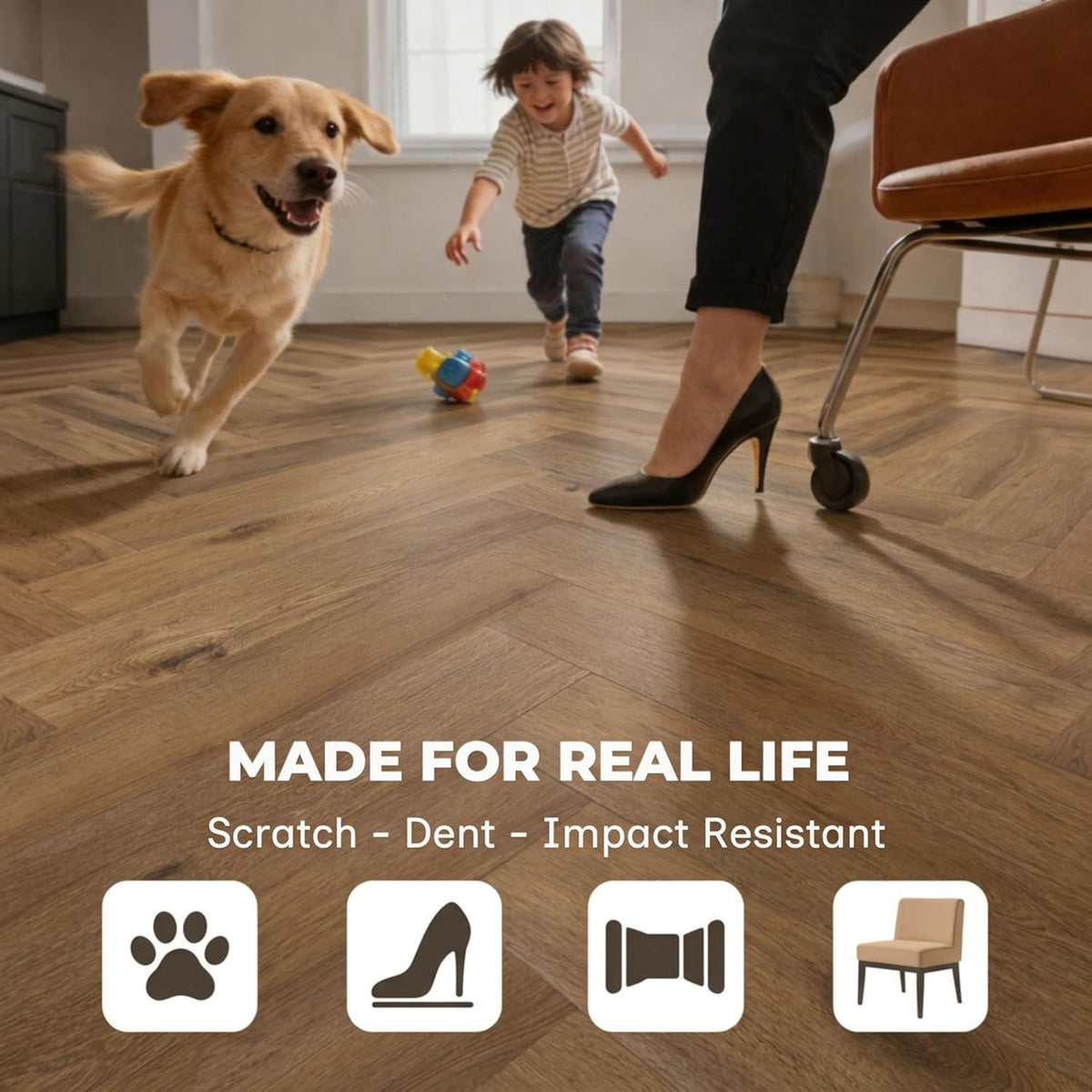 SPC Vinyl Planks Sample Pack, 2 Planks, Click-Lock Water-Resistant Herringbone Flooring, Harpo Oak