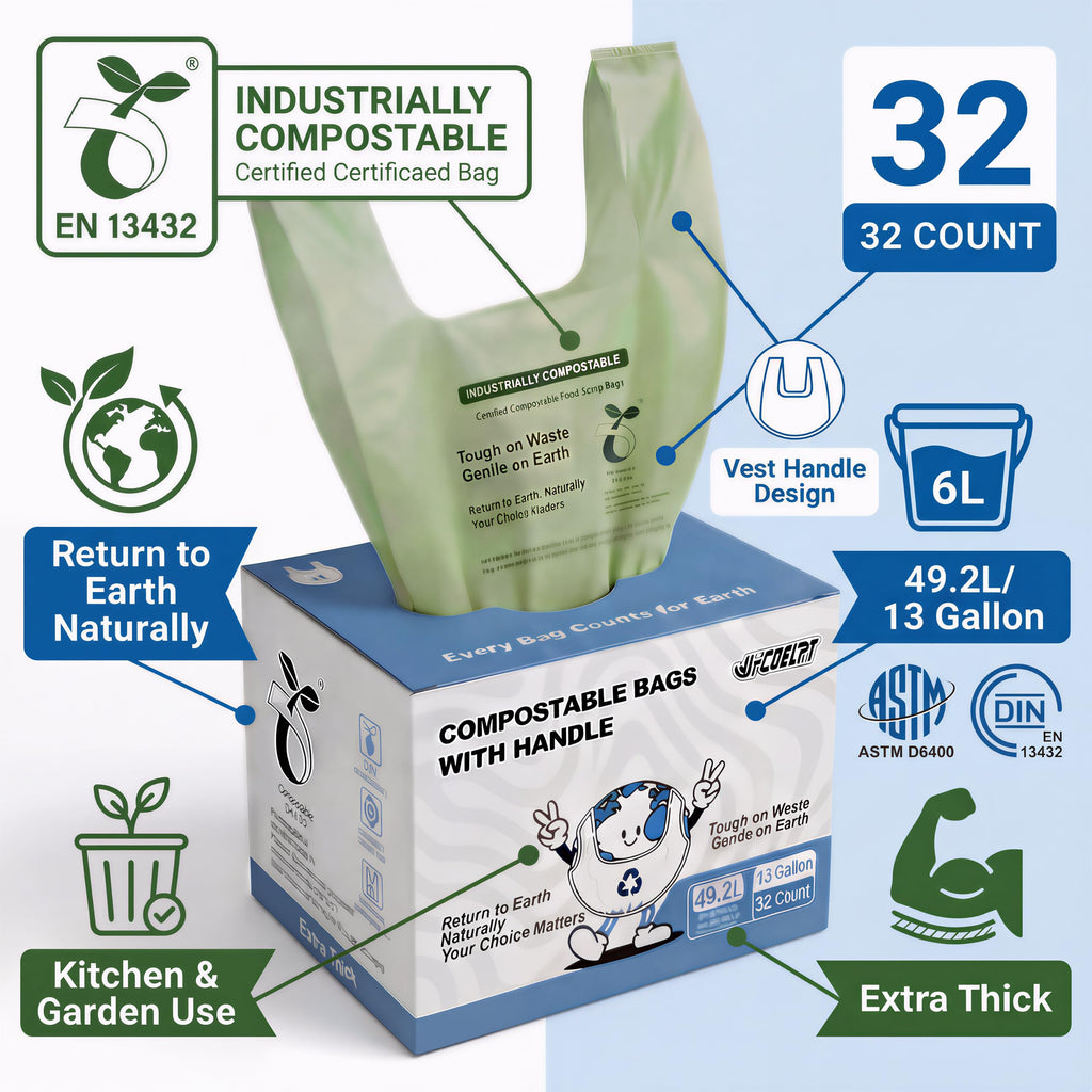 Compostable Trash Bags 13 Gallon, 32 Count, 49.2 Liter