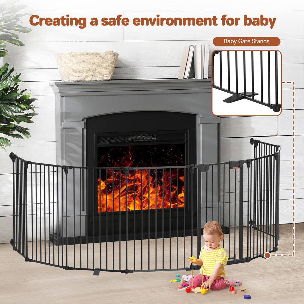 27.5-199" Modular Foldable Baby Playpen & Safety Activity Yard with Locking Walk-Through Gate for Infants & Toddlers