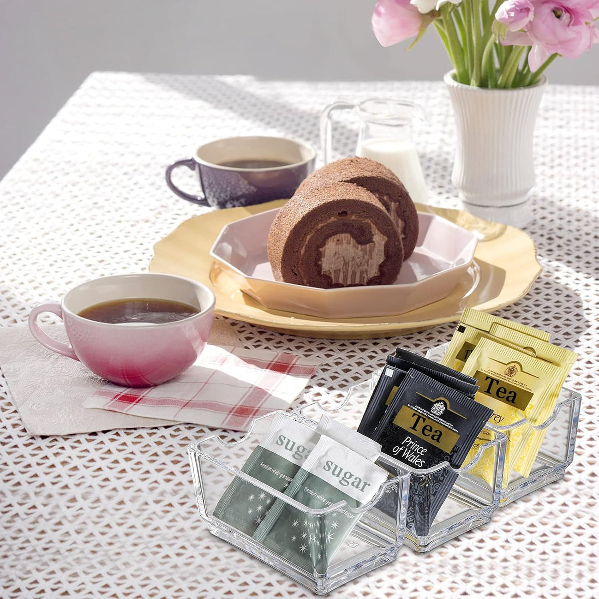 Set of 6 Sugar Packet Holder, Acrylic Tea Bag Bowl for Drawer, Clear Caddy Tea Packet Storage Container Dispenser for