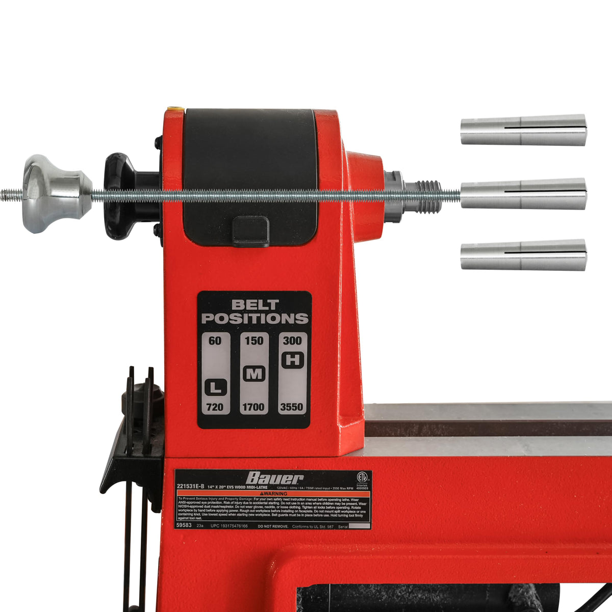 BMWOOD 3 Pcs Set Draw Bar Collet Chuck 1/2", 3/8", 1/4", MT2 Taper, with Inner Thread 3/8 "x16TPI for Woodturning Wood Lathe.
