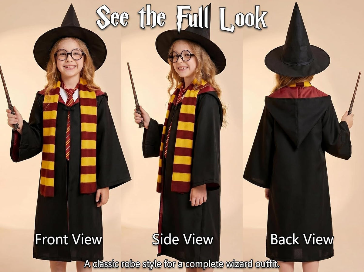 Wizard Costume for Kids 3-15, Wizard Robe Set with Wand