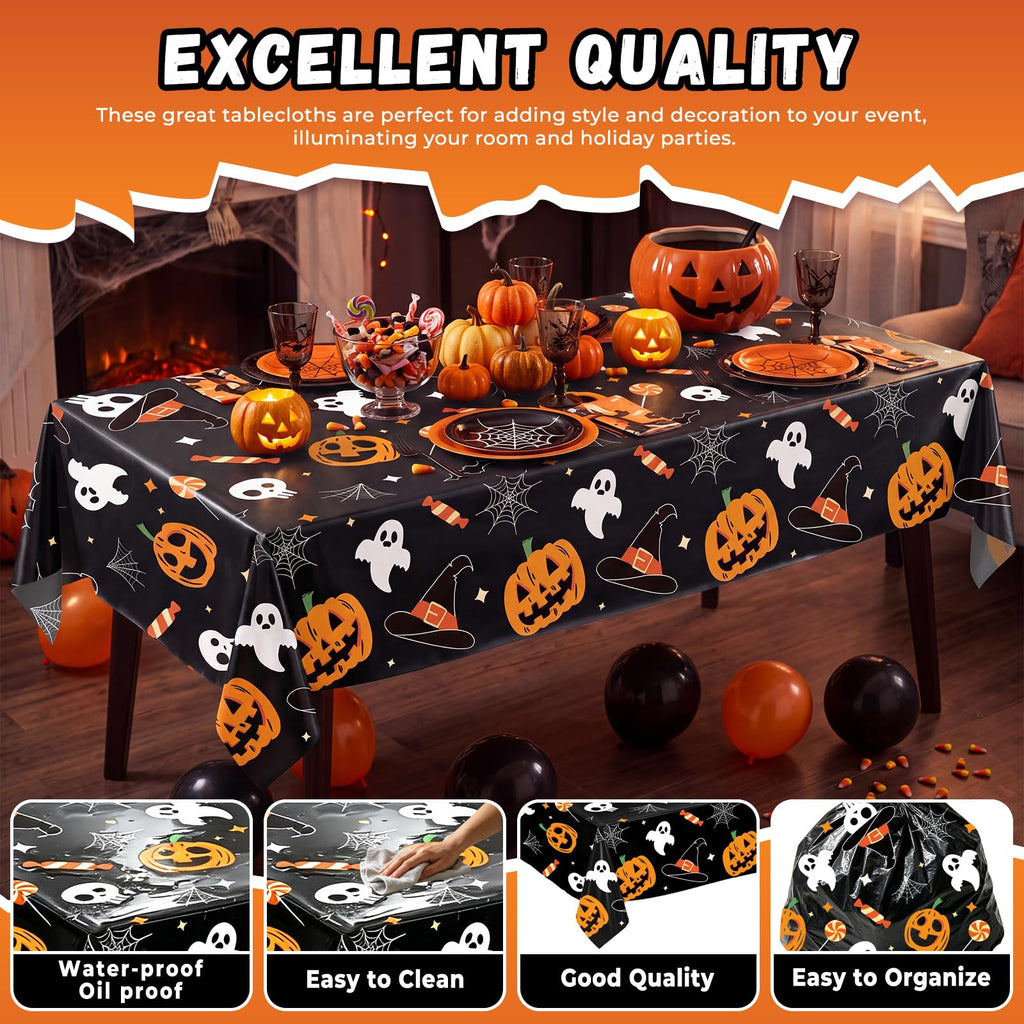 6 Pack Halloween Tablecloth, 54" x 108" Rectangular Plastic Halloween Pumpkin Ghost Table Cloth Large Size Halloween