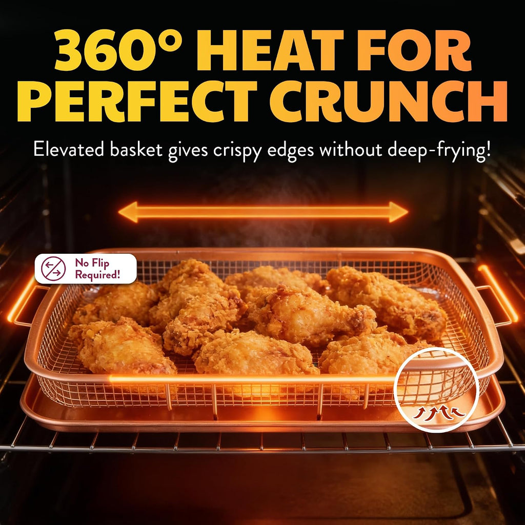 Air Fryer Basket for Oven - 16.5” x 12.5” | Oven Air Fry Tray for Fries, Wings & Bacon, Non Stick Ceramic Coating