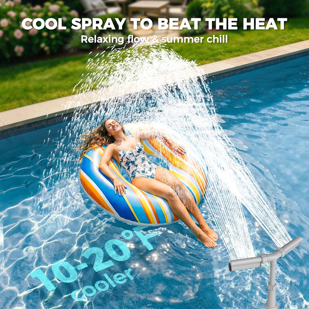 Pool Fountain 7-Color 4 Modes LED Lights for Above/Inground Pools, Dual Sprayer Sprinkler Waterfall Cool 20℉, Pool