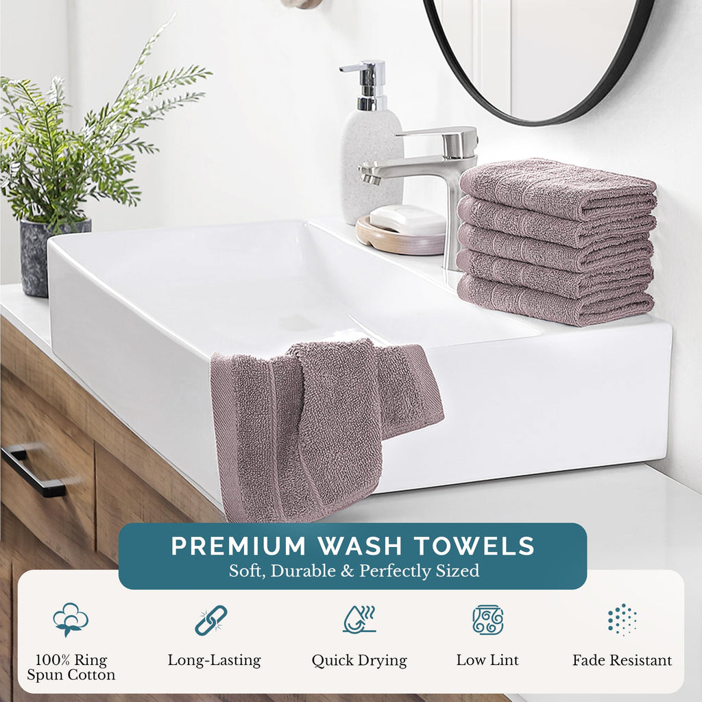 Bath Washcloths 100% Cotton 6 Pack Soft Absorbent - Platinum