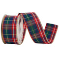 Tartan Plaid Wired Ribbon 2-1/2" Wide with 25 Yards Red Crimson & Navy Blue Scottish Plaid with Metallic Threads