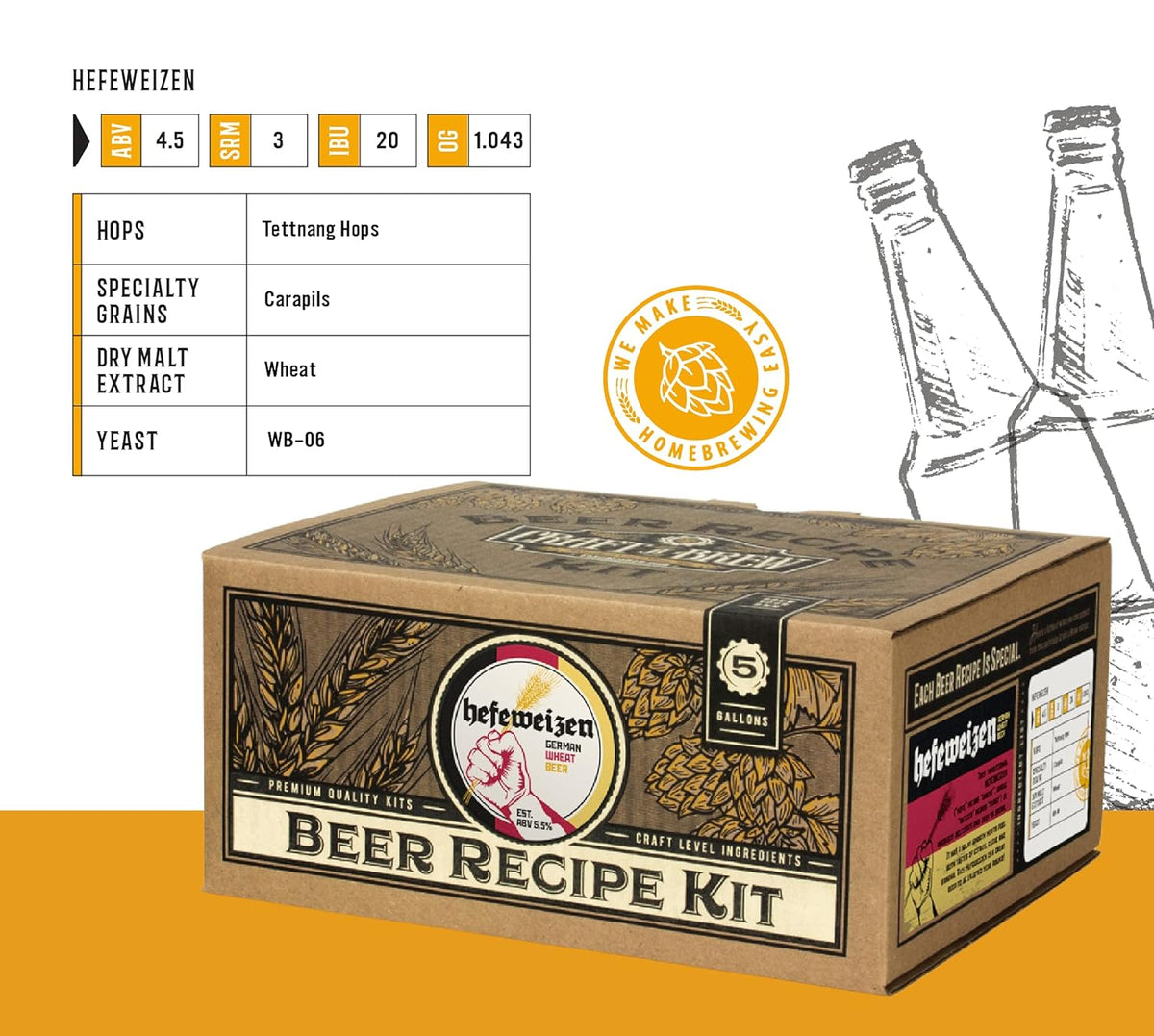 Beer Recipe Kit - Hefeweizen - Home Brewing Ingredient Refill - Beer Making Supplies - Includes Hops, Yeast, Malts