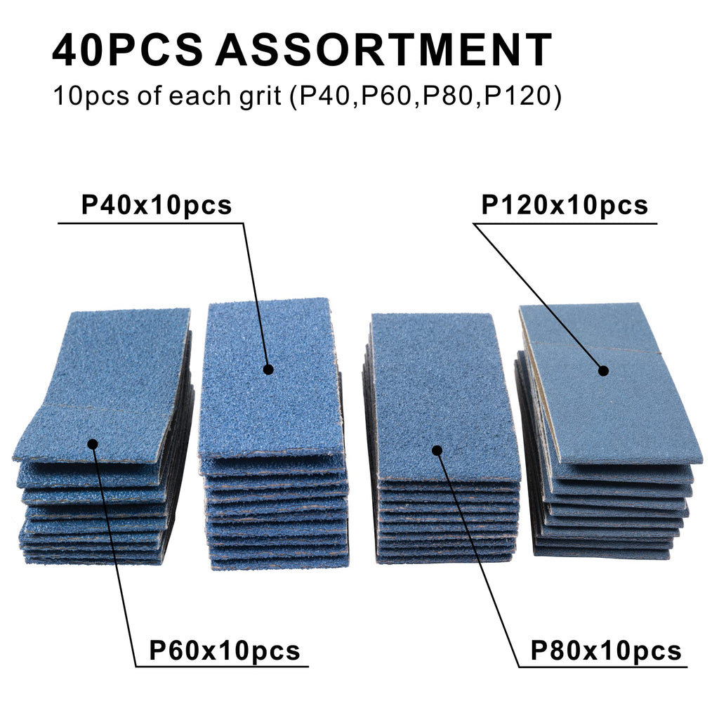 40 Pack Sanding Belts Replacement 2-3/8 x 10-1/4" Size - 10 Each of 40/60/80/120 Grits Zr-Corundum Sanding Belt (2-3/8" x 10-1/4" Belts)