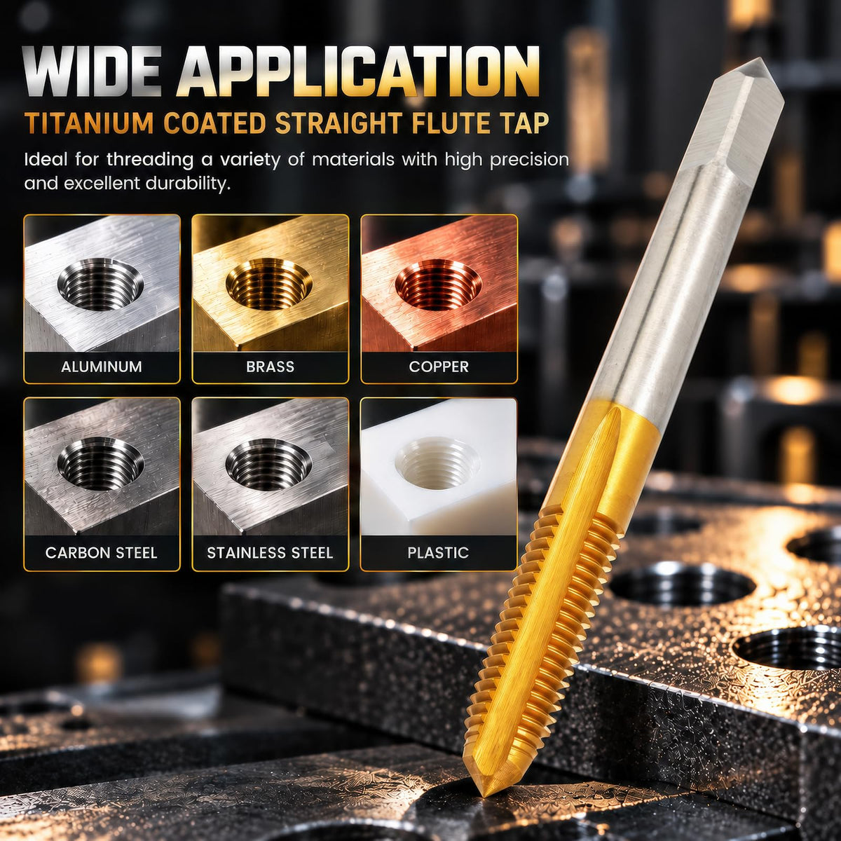 Aceteel 2pcs M6X1.0 Thread Tap, Ti-Coated M6 x 1.0 HSS Machine Tap