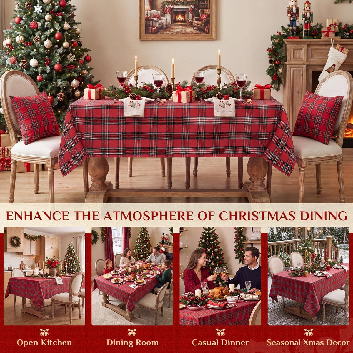 Christmas Checkered Tablecloth Rectangle, Red, 54 x 80 Inch