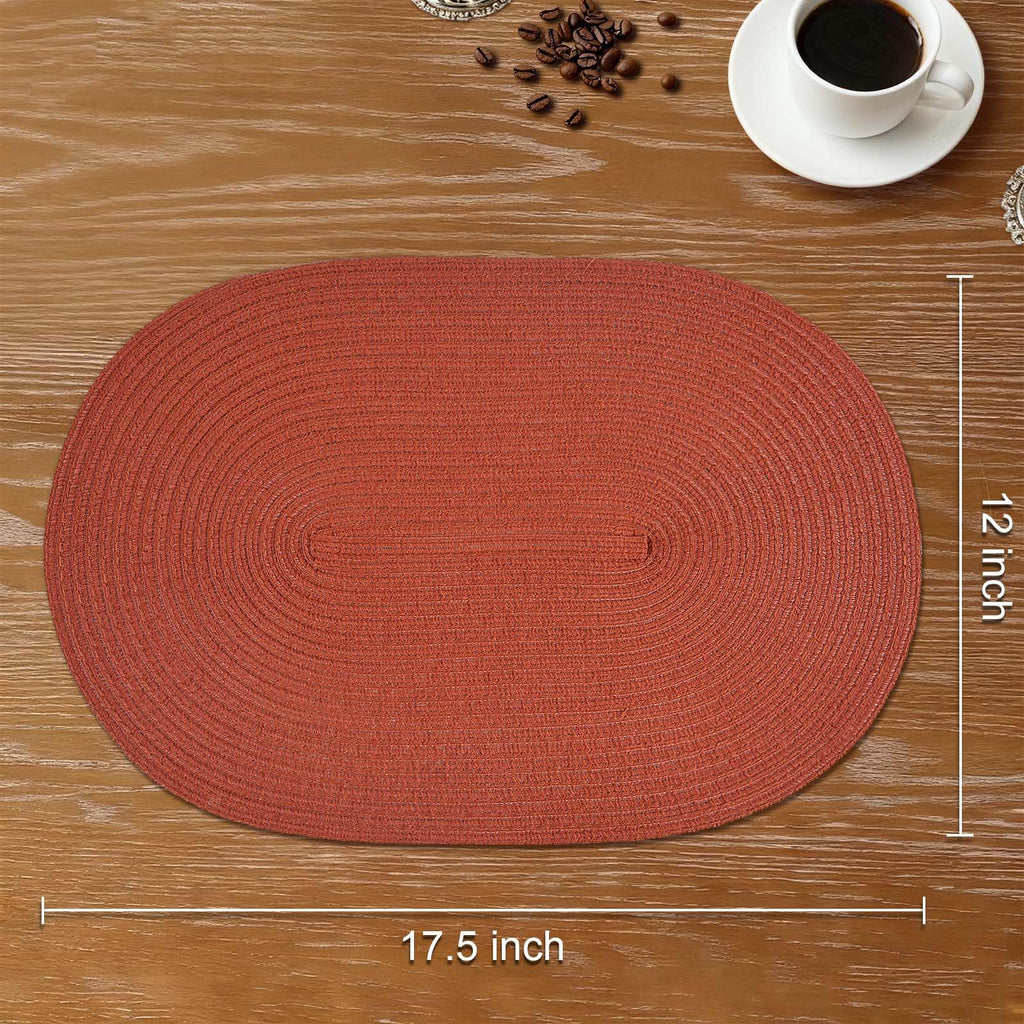 Placemats Set of 6, Woven Oval Braided Dining Table Mats(Rust Orange)