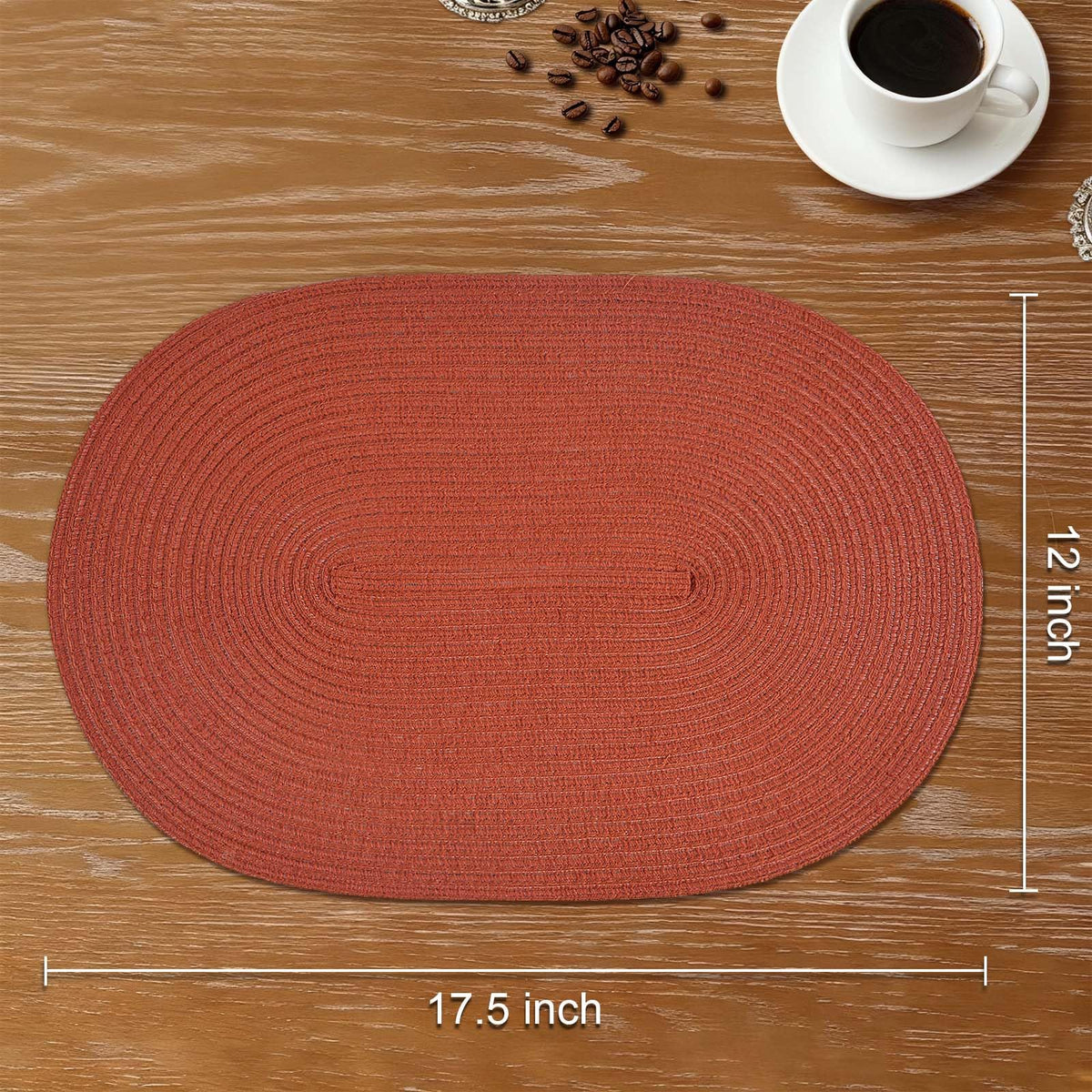 Placemats Set of 6, Woven Oval Braided Dining Table Mats(Rust Orange)
