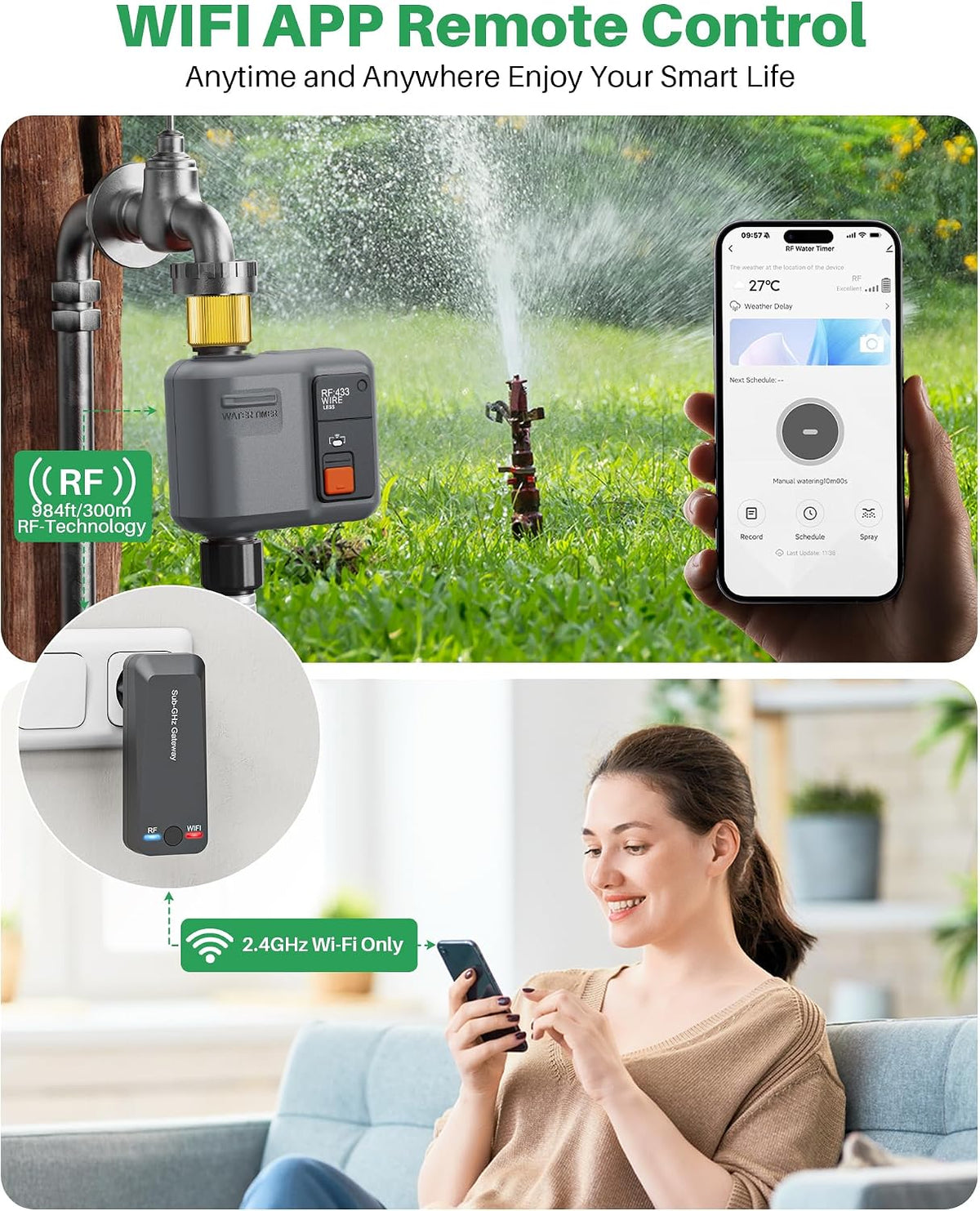 WiFi Water Timer for Garden Hose,WiFi Sprinkler Controller with 984ft Range | Strong Wall Penetration, Alexa & Google