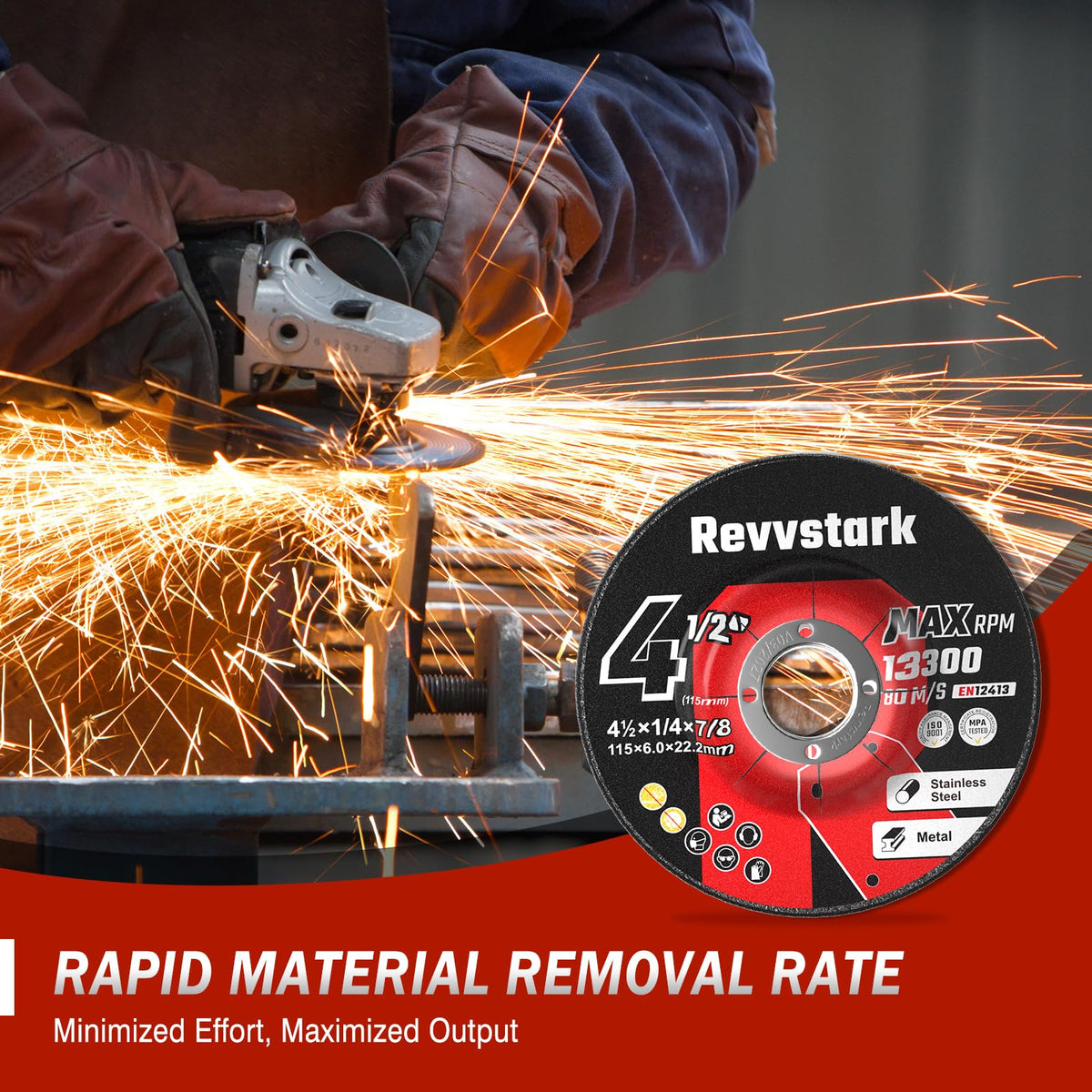 Revvstark 10 Pack Grinding Wheels 4 1/2 Inch for General Purpose Metal