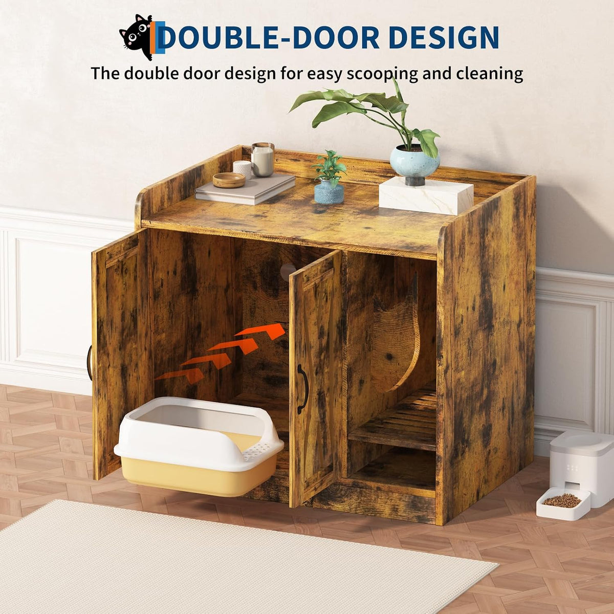 Large Hidden Cat Litter Box Enclosure Cabinet