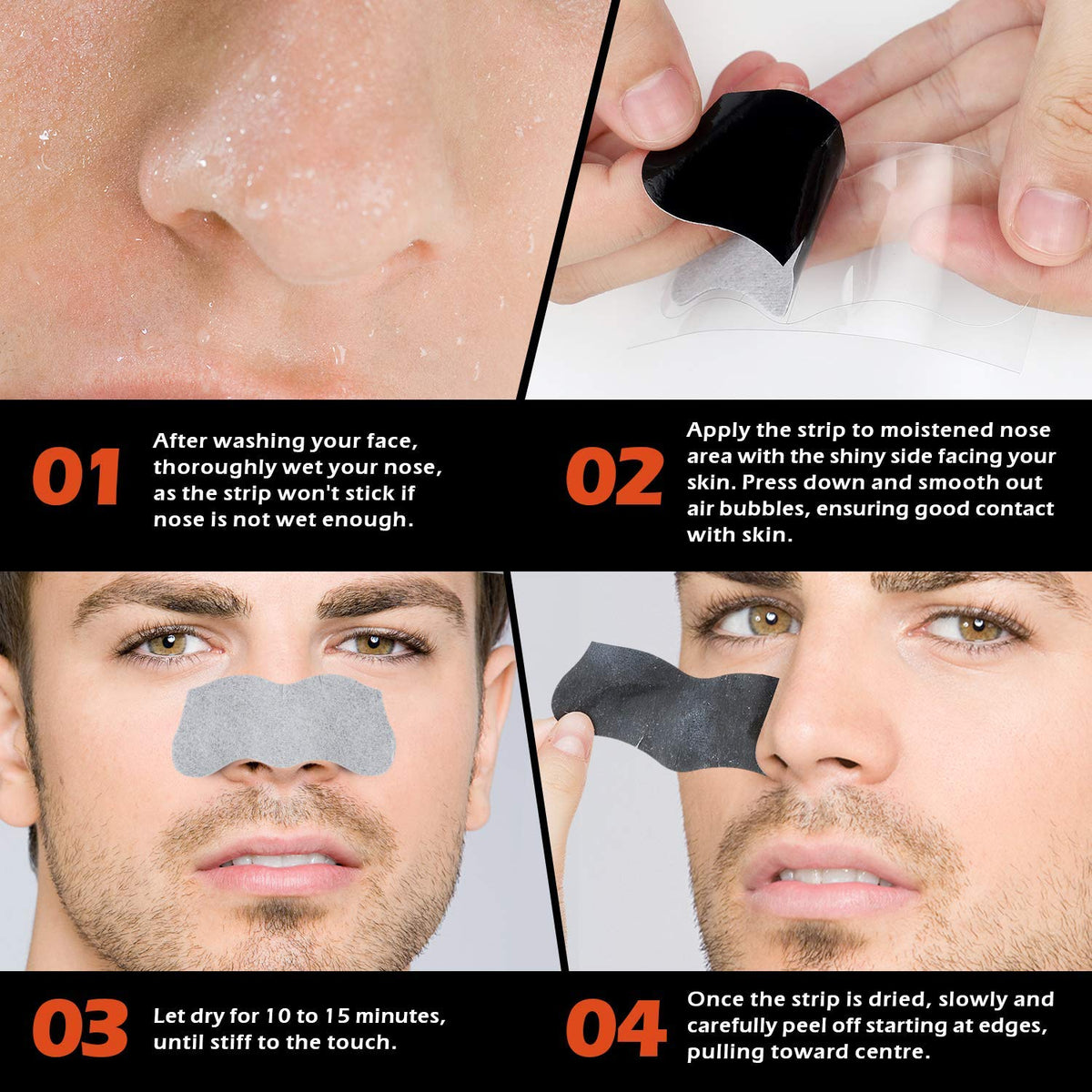 Men Blackhead Pore Strips - 120 Strips - Deep Cleansing - Face Nose Pores - Blackheads Removal - Large Size For