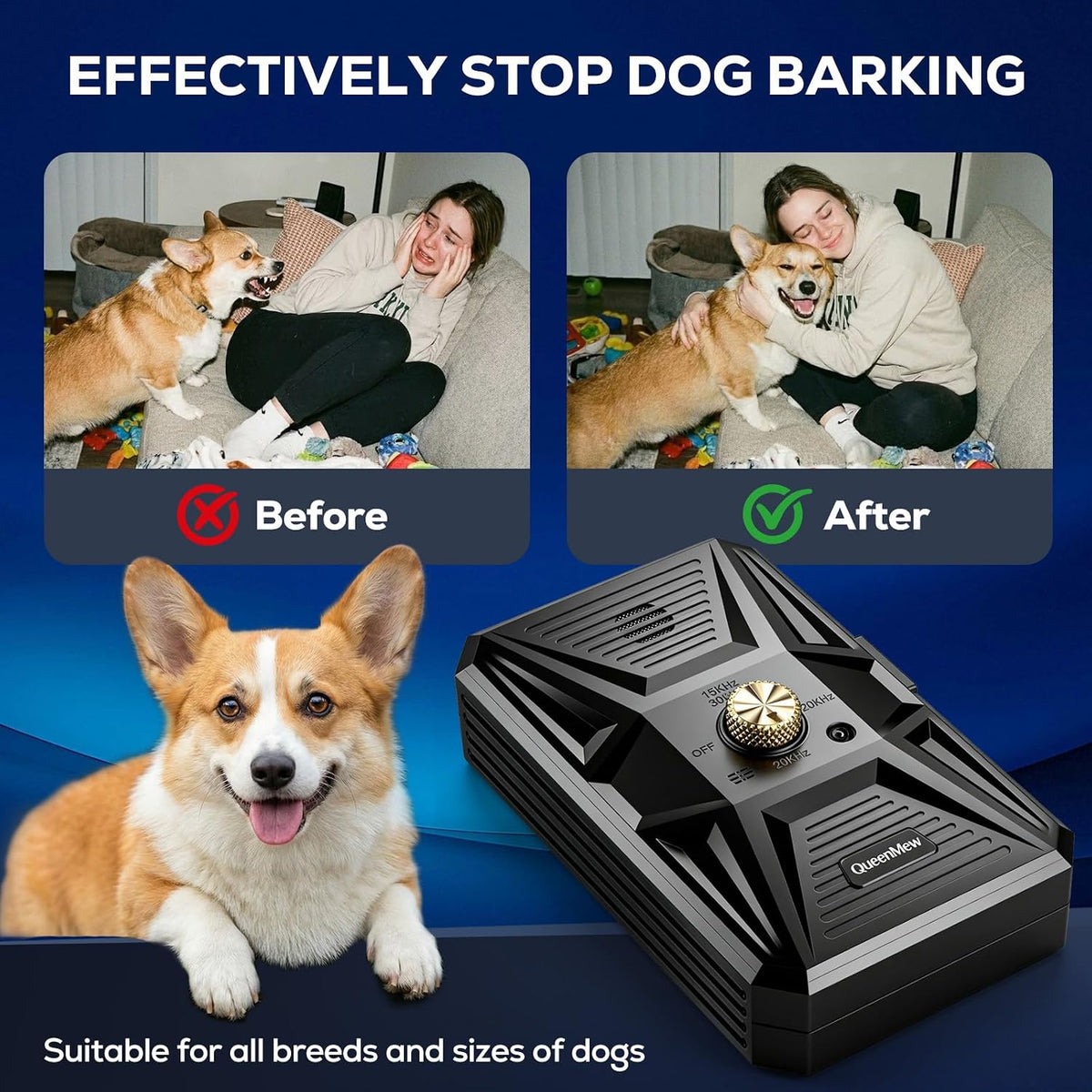Anti Barking Devices, Auto Ultrasonic Dog Bark Deterrent Devices with 3 Modes, Rechargeable Bark Box Barking Control