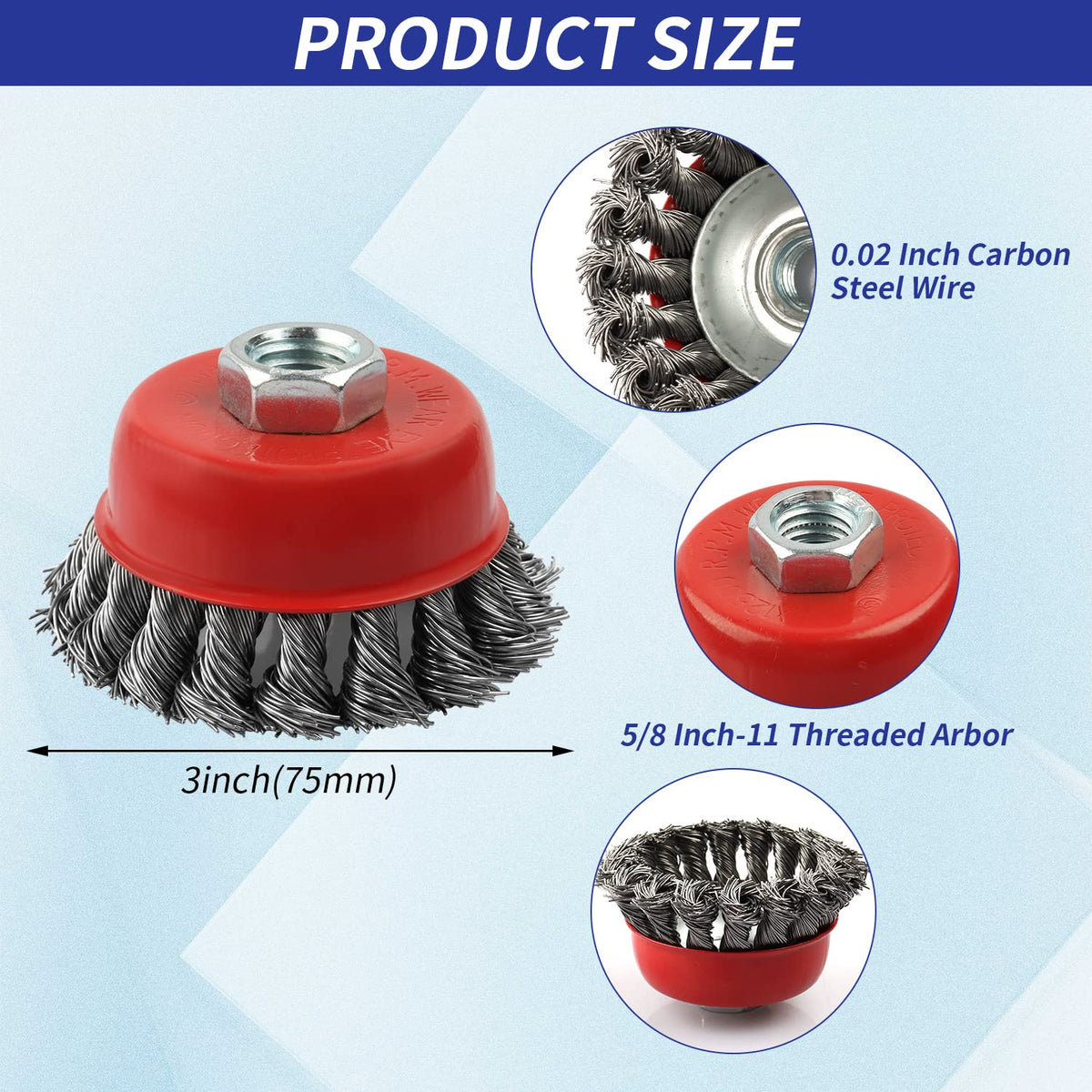 3 Pack Wire Wheel Brush for Angle Grinder, 5/8" Threaded Arbor