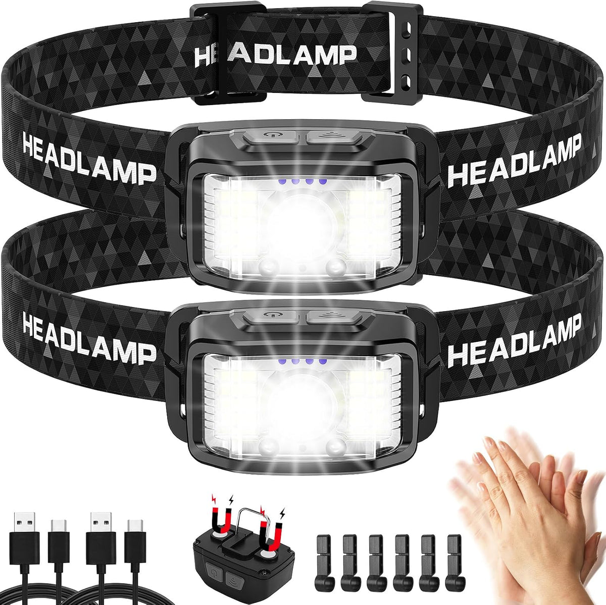 Headlamp Rechargeable,2 Pack 2000 Lumen Super Bright 16 Modes Led Headlamp