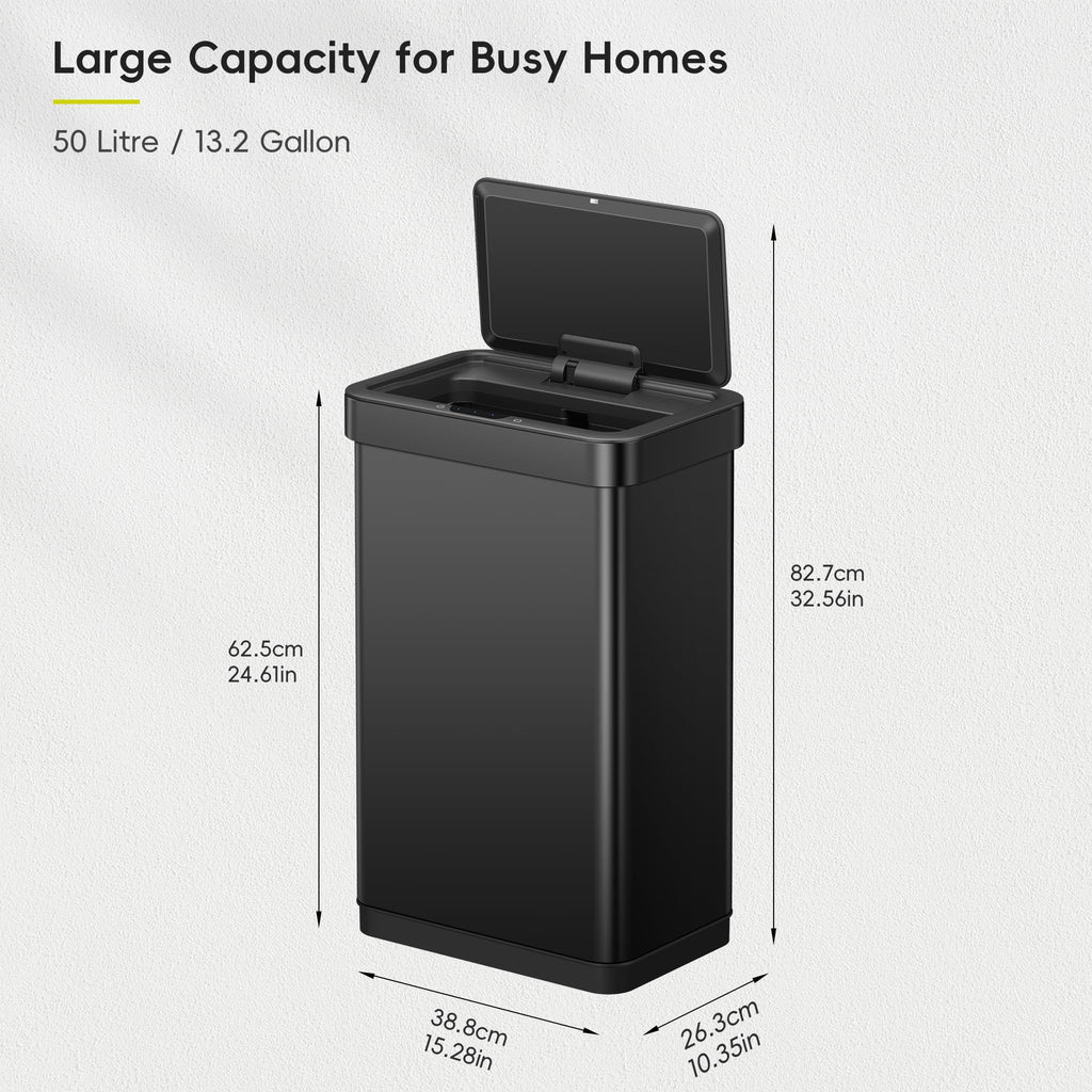 13.2 Gallon Touchless Motion Sensor Kitchen Trash Can, Matte Black