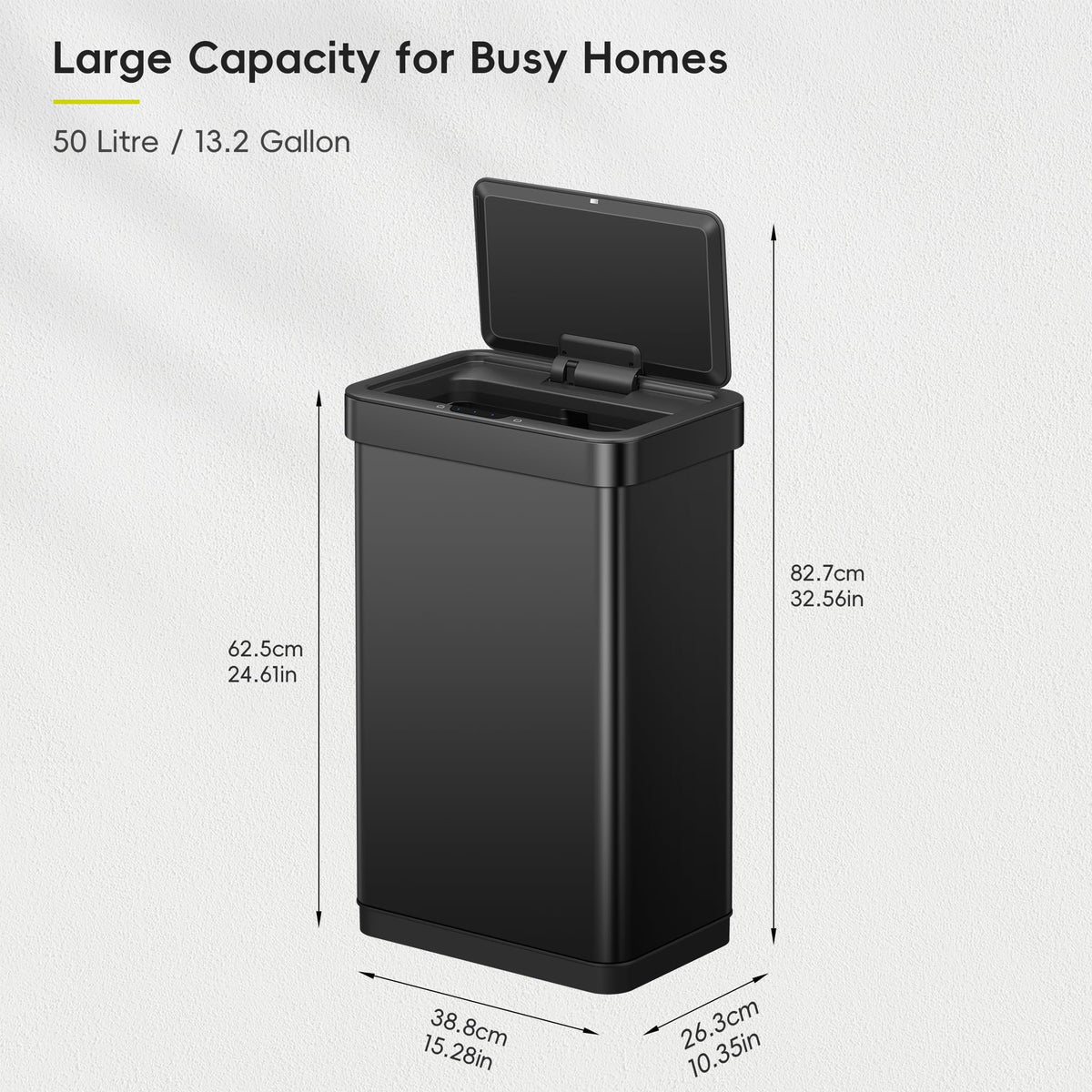 13.2 Gallon Touchless Motion Sensor Kitchen Trash Can, Matte Black
