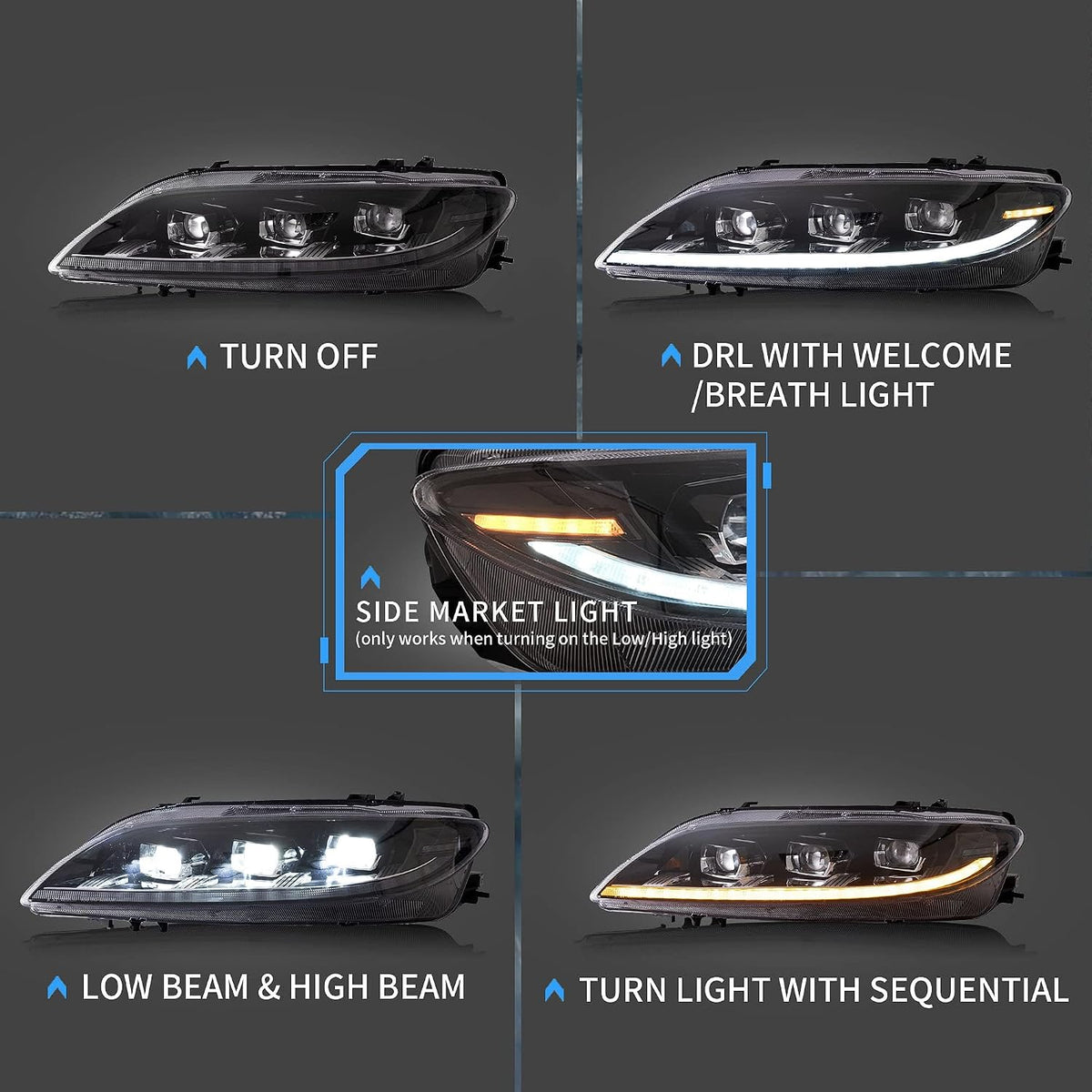 VLAND Led Headlights Compatible with Ma-z-da6 M6 (GG1) S/I Ma-z-daspeed Sedan Hatchback Wagon 2003-2008 w/Amber Sequential Turn Signal w/Dynamic Animation Passenger&Driver Sides