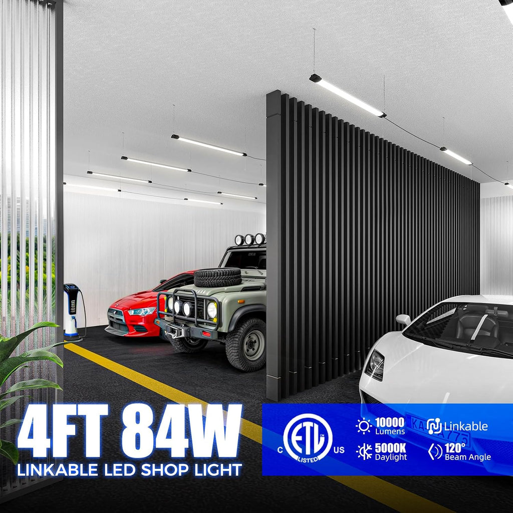 Barrina BS84 LED Shop Lights 4FT for Workshop, 84W 10000LM 5000K, 4 Packs