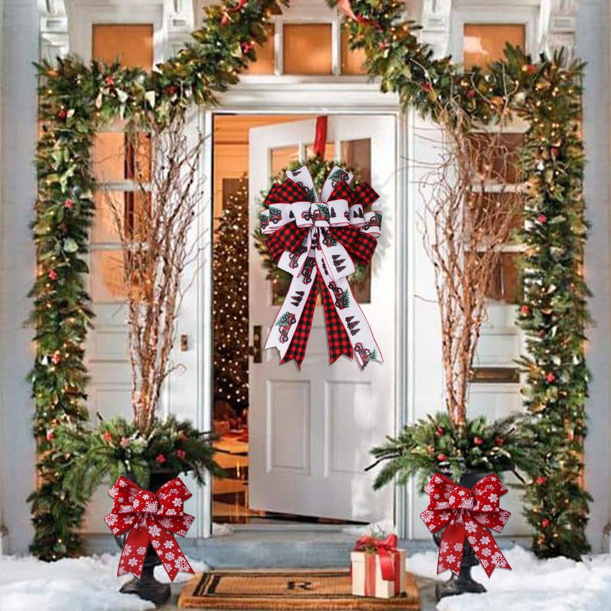 Christmas Ribbon Wired 2.5 Inch,6 Roll 30 Yards Christmas Wired Ribbon,Incl. Santa/Snowman/Snowflake/Buffalo Plaid