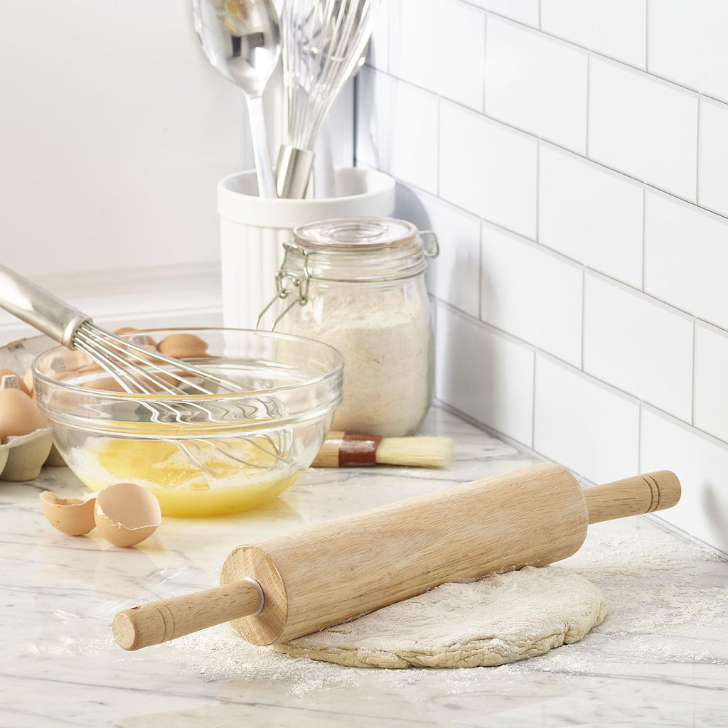 Classic Wood Rolling Pin, 18-Inch Hardwood Dough Roller for Baking Pizza, Pies, Pastry and Cookies, Ergonomic