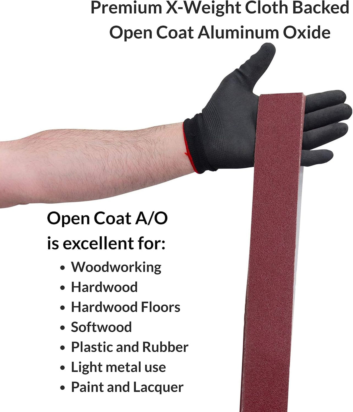 Red Label Abrasives 2 X 42 Inch Flexible Aluminum Oxide Multipurpose Sanding Belts for Woodworking, Leather, Rubber, Plastics & Light Metal Working - 60, 80, 120, 220, 320, 400 Grit 6 Pack Assortment