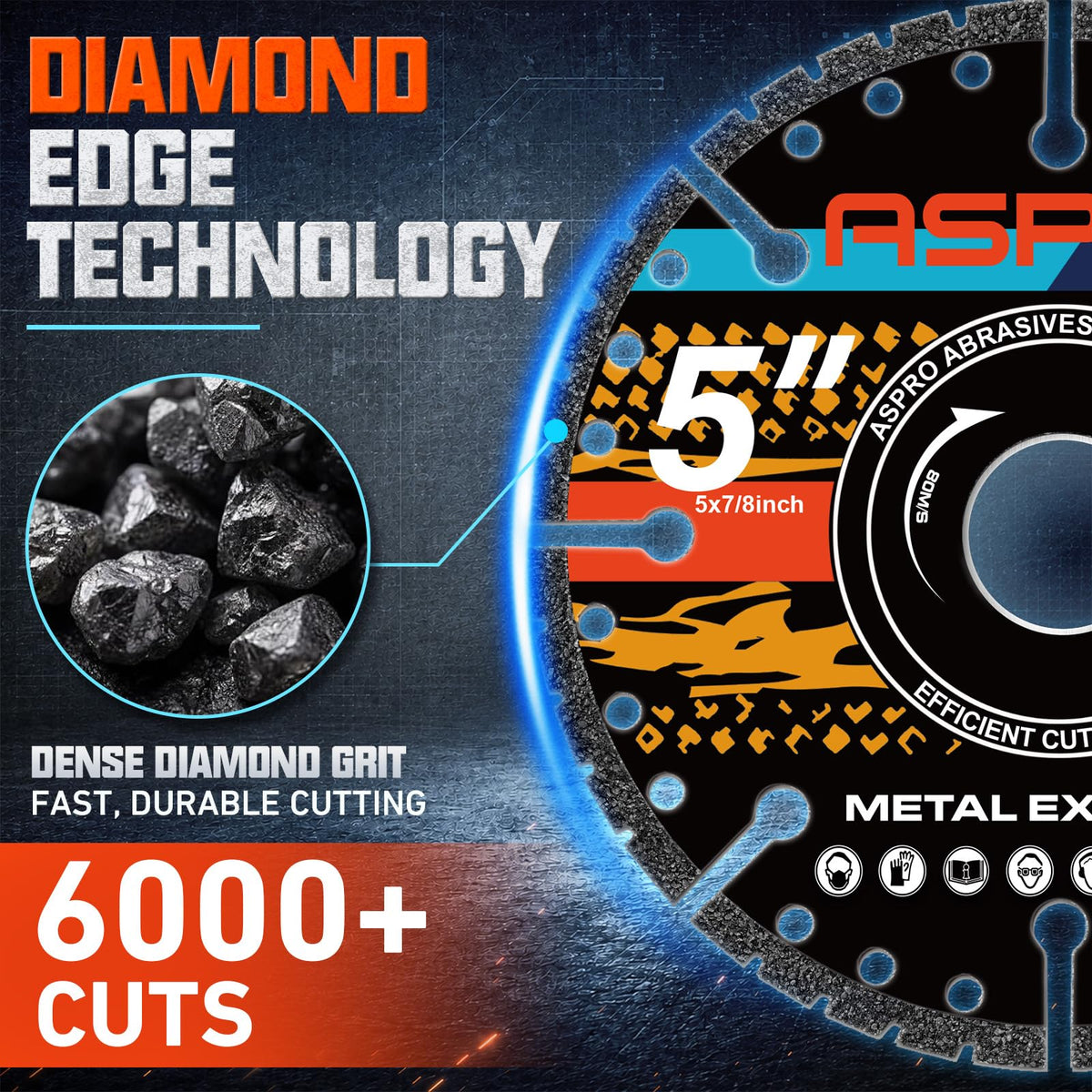 5 in Diamond Cut Off Wheels for Metal, 6000+ Cuts for Angle Grinder, 3 PCS