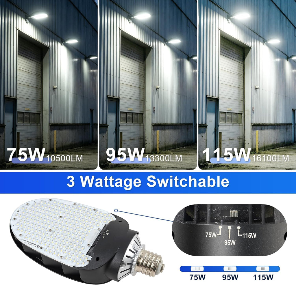 LED Shoebox Retrofit Lamp, 75/95/115W Selectable, 5000K Rotatable E39 Base