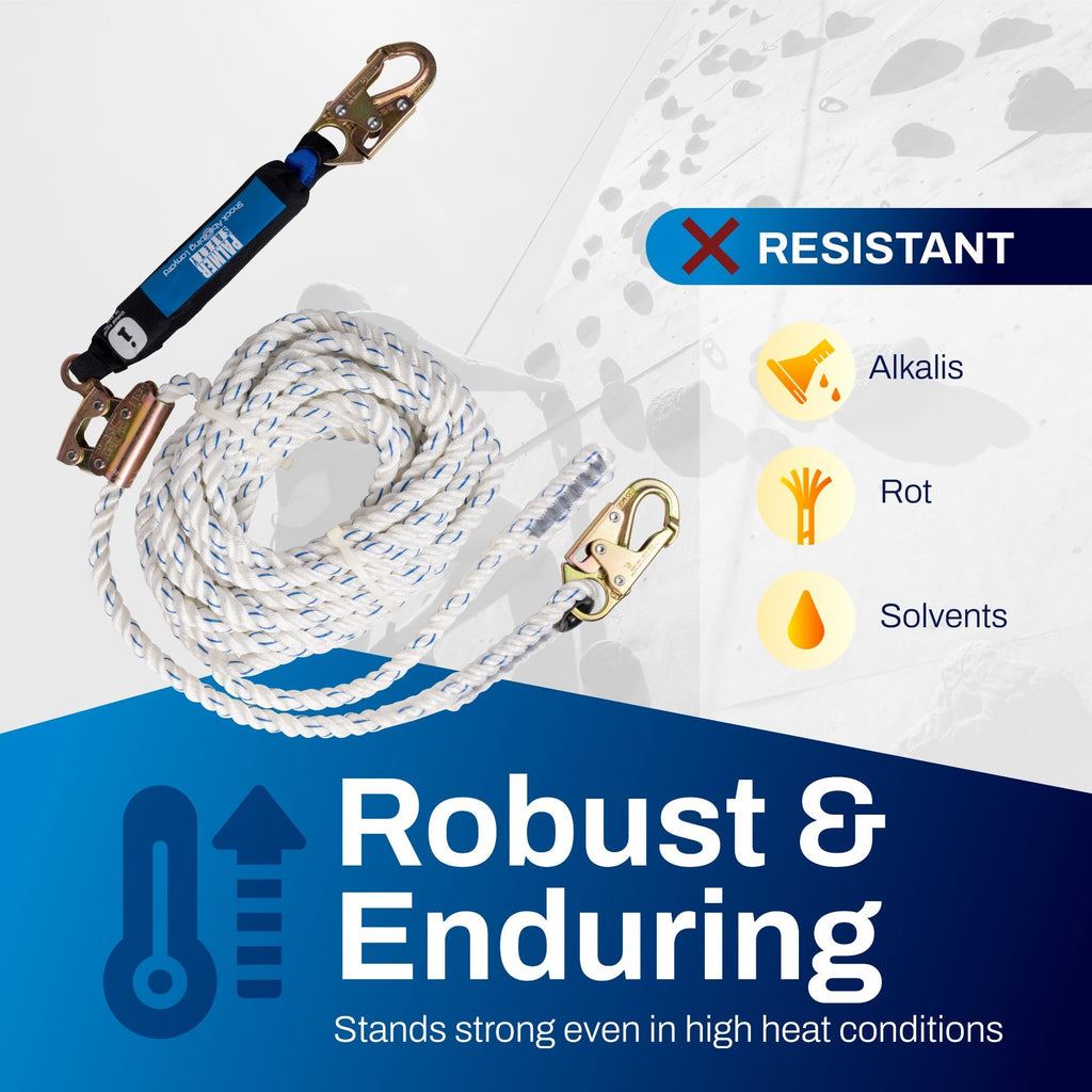 Vertical Lifeline Assembly - 100FT Rope Harness Safety Lanyard with Rope Grab - Fall Protection Kit
