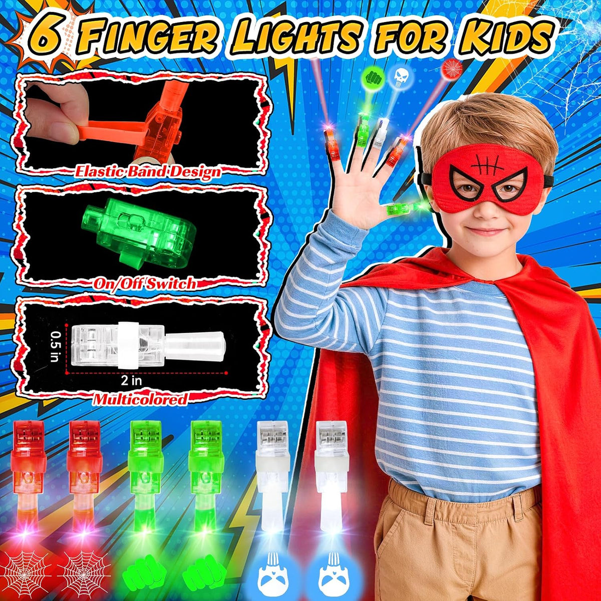 Glow in the Dark Superhero Capes, Halloween Costumes for Kids 3-12 | Finger Lights and Masks for Christmas, Birthday